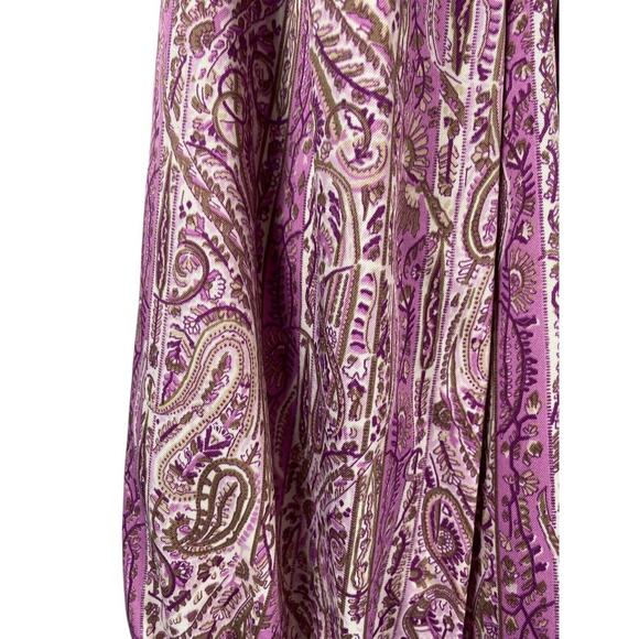 Vintage 1960s Blouse High Ruffle Neck Purple Paisley Button Up Secretary 42 / 2X - Picture 3 of 15